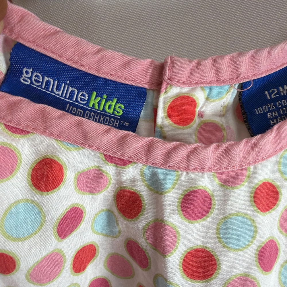 Girls Genuine Kids OshKosh Dress 12 Months White Pink Polka Dot Spring Easter - Picture 2 of 4